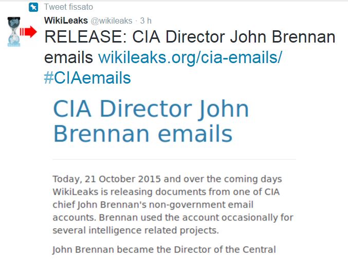 Wikileaks releases CIA Director John Brennan emails