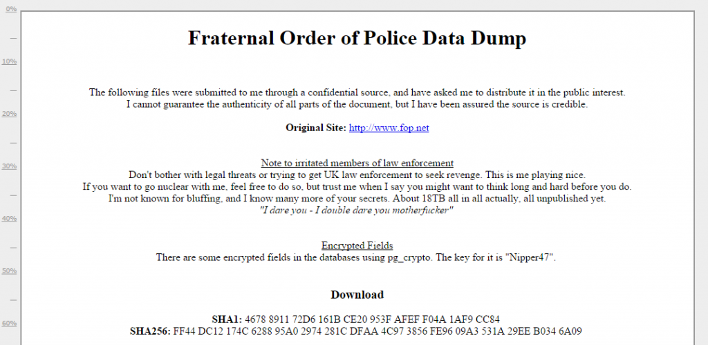 A FOP data dump leaked online, 2.5GB of police contracts and data