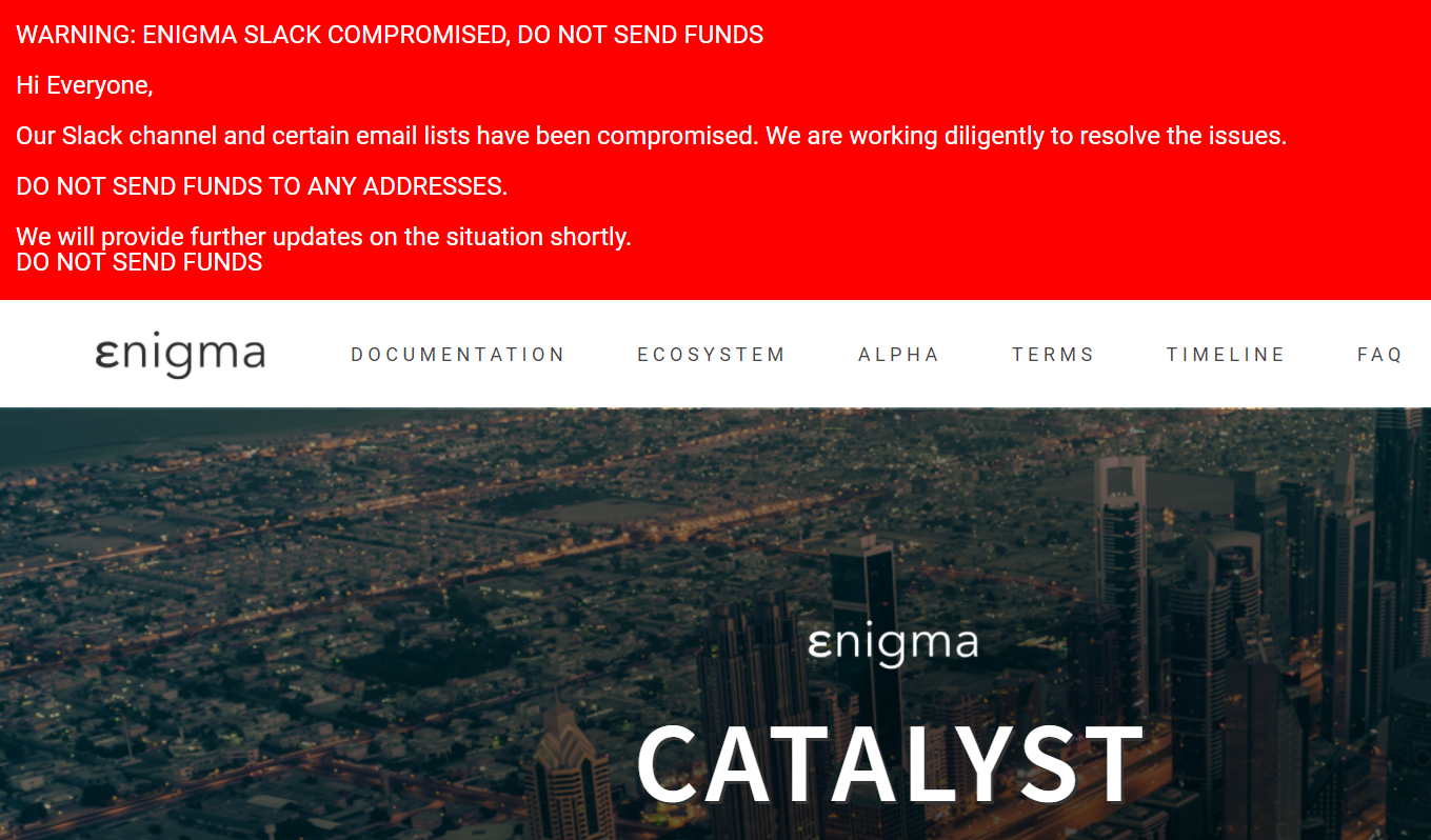 Enigma platform hacked, hackers stole over $470,000 worth of Ethereum